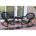 Propation W00211-2-RCES006 3 Piece Santa Maria Black Rocker Wicker Chair Set; Tan Cushion PR1081423